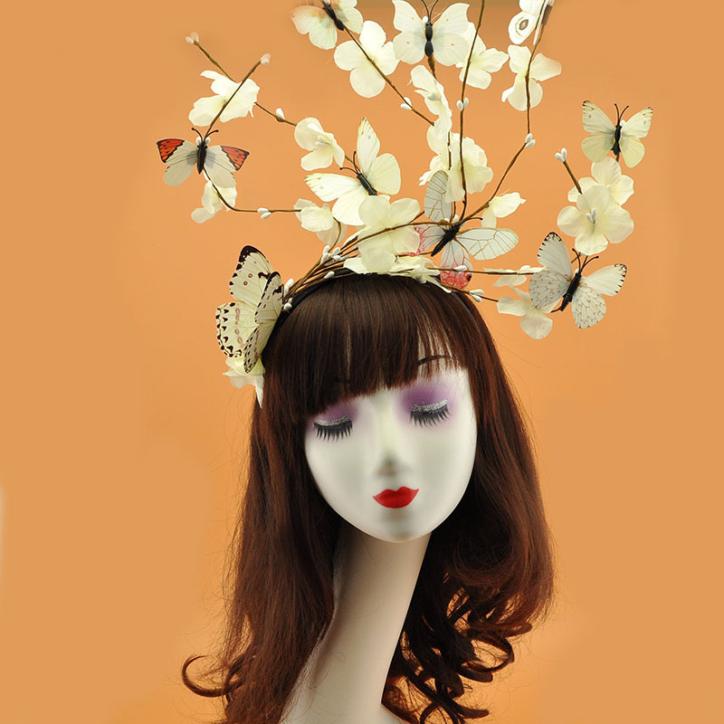 森系创意头饰夸张蝴蝶彩妆发饰舞台表演礼服走秀摄影拍照写真发箍
