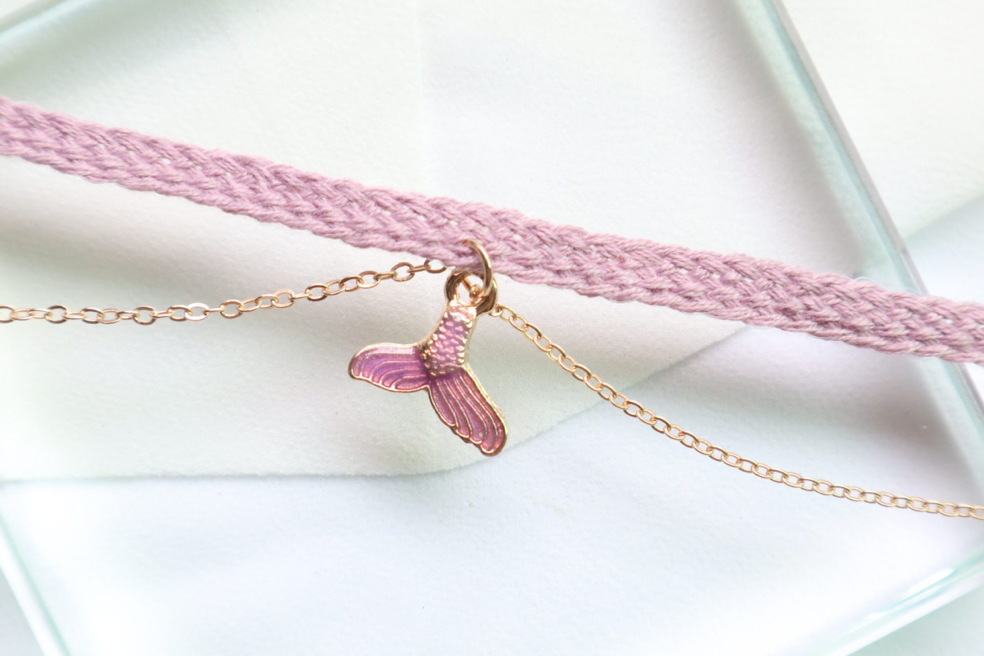 新款日韩饰品少女紫色人鱼姬尾巴吊坠颈链choker项圈锁骨链项链女