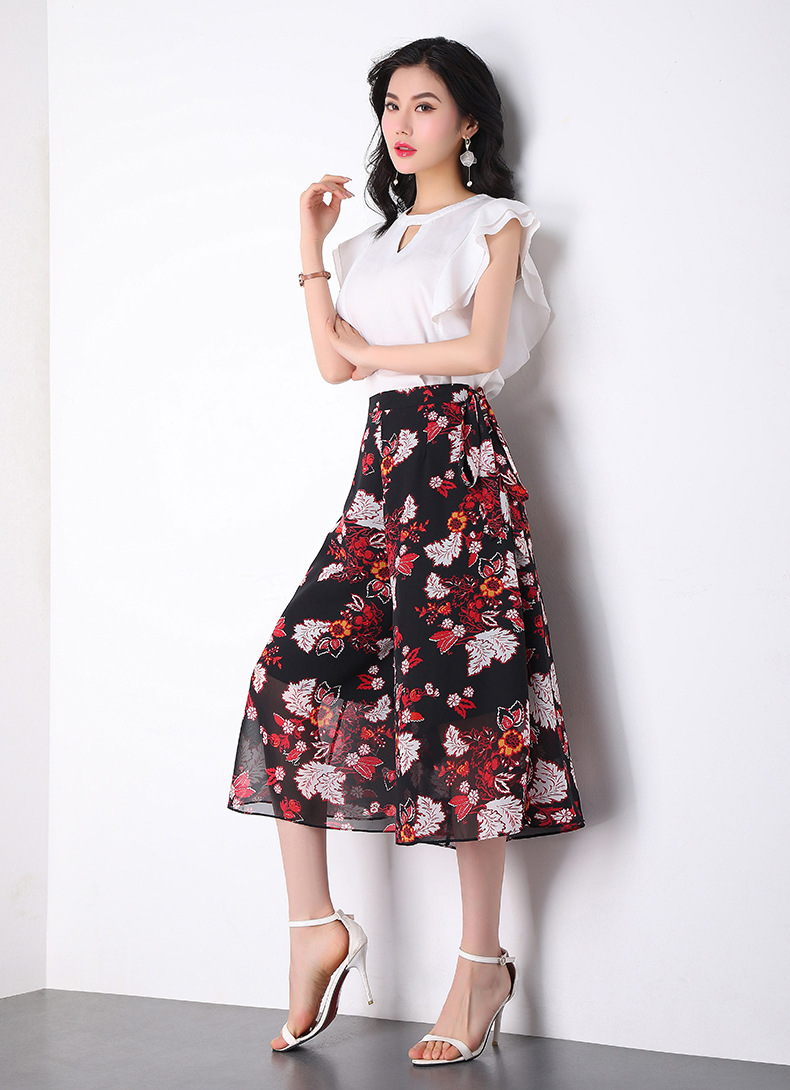 雪纺裙裤女夏2019新款高腰阔腿裤裙薄款垂感宽腿裤大码七分裤裙潮