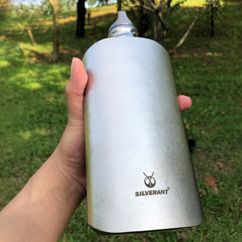 银蚁户外登山单层扁平窄口纯钛800ml水壶钛扁平酒壶超轻便携健康