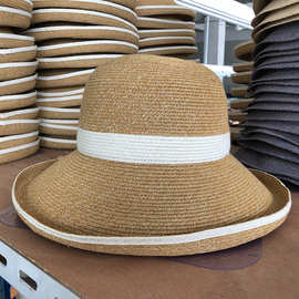 日本工厂设计纸草帽20新品帽子女夏季翻边帽遮阳帽女士渔夫帽批发