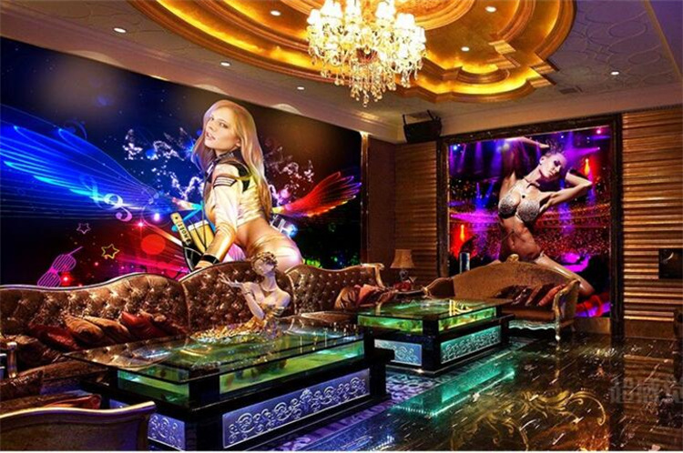 成都工厂ktv酒吧墙纸酒店宾馆背景墙壁纸3d欧美美女工装定制壁画