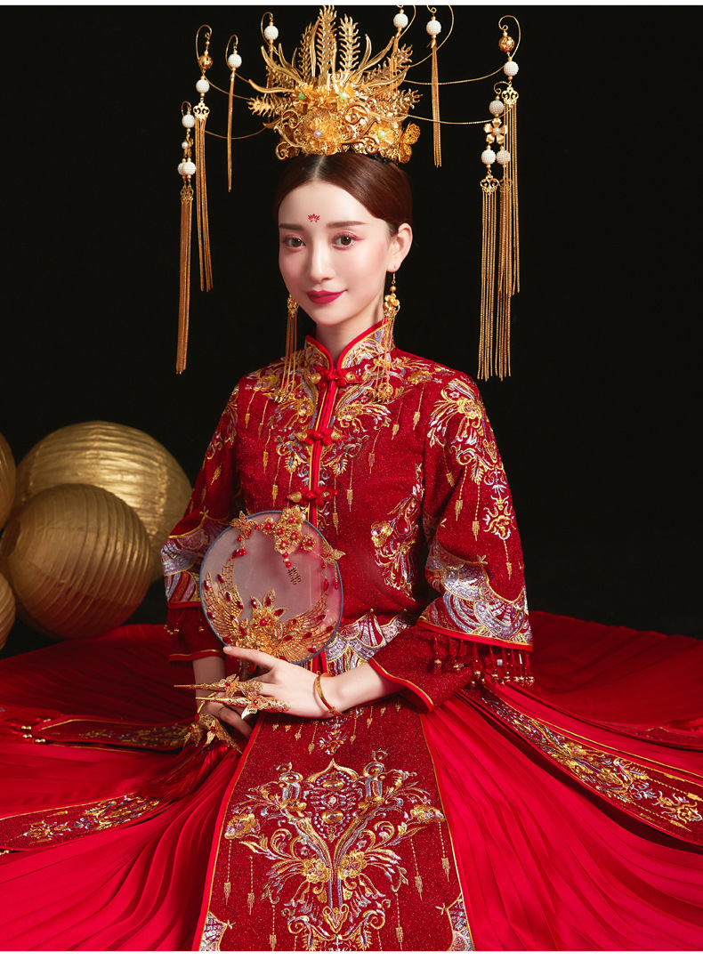 秀禾服新娘2020新款春夏结婚礼服中式嫁衣古代婚纱修身出阁服秀禾