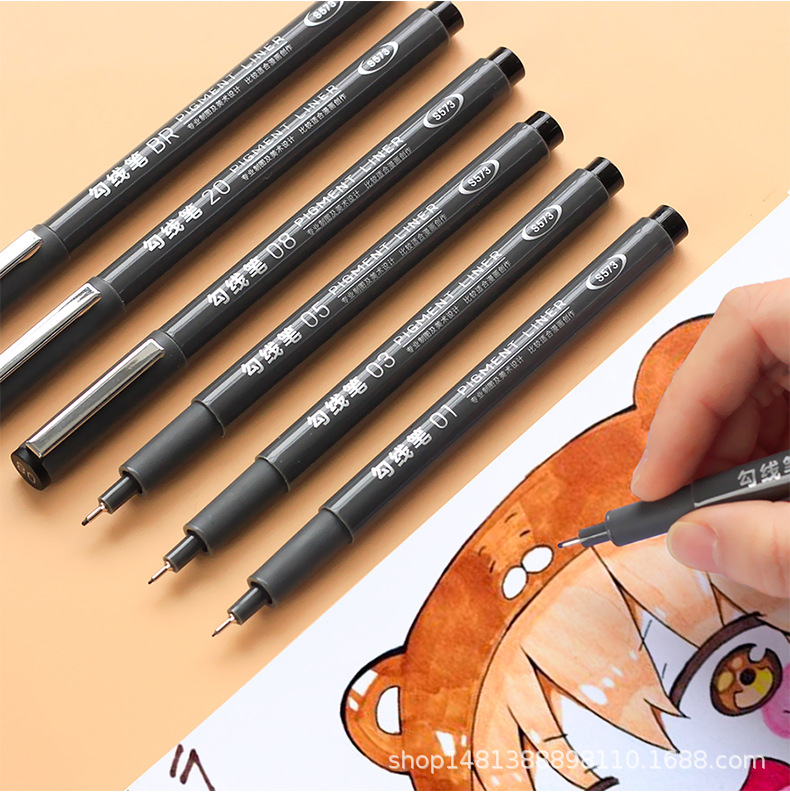 得力针管勾线笔学生用美术描边笔6支套装手绘漫画极细黑色记号笔