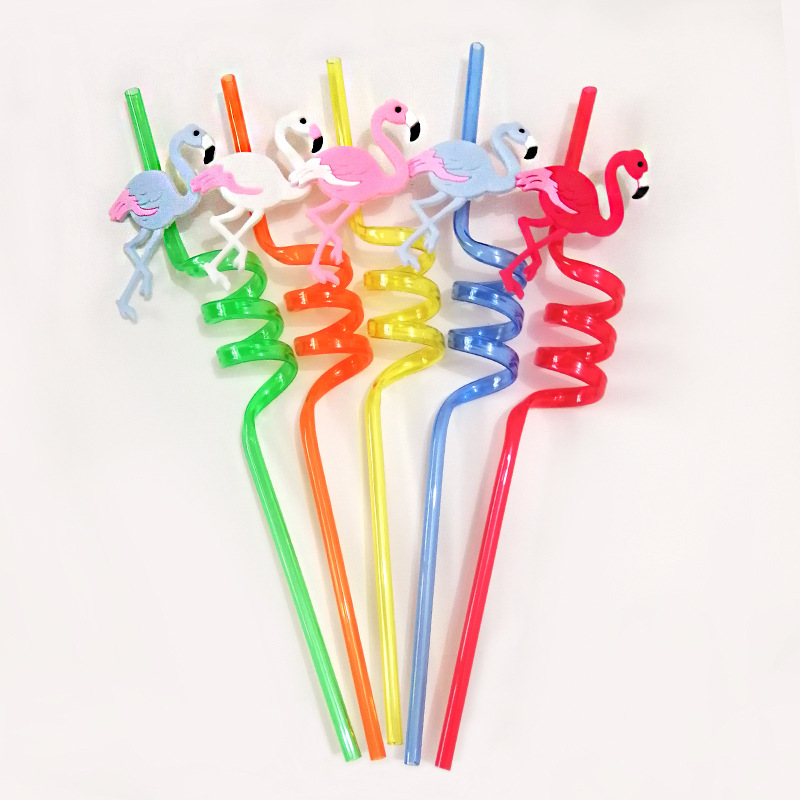 创意喝水火烈鸟造型吸管水果艺术吸管儿童可爱卡通塑料吸管独角兽