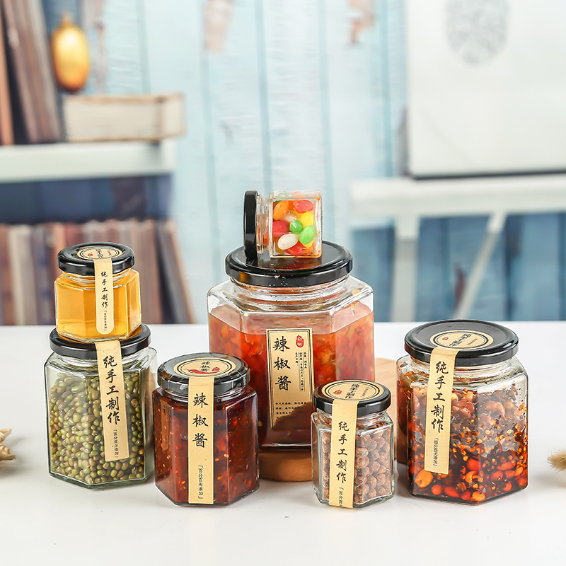 六棱玻璃瓶子密封罐批发蜂蜜包装果酱菜柠檬膏罐头食品瓶厂家