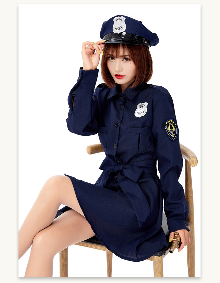 成人万圣节服装 cosplay巡查官含帽长袖连体裙女警制服角色扮演服