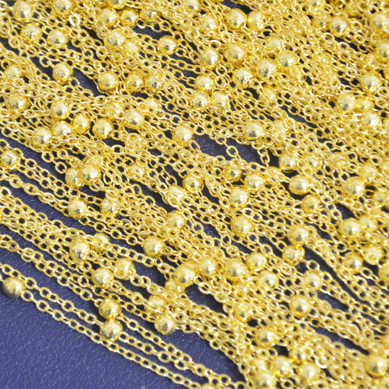 100米/卷 间隔珠子链条 铜包铁夹珠链 串珠链o字链 流苏链条 235