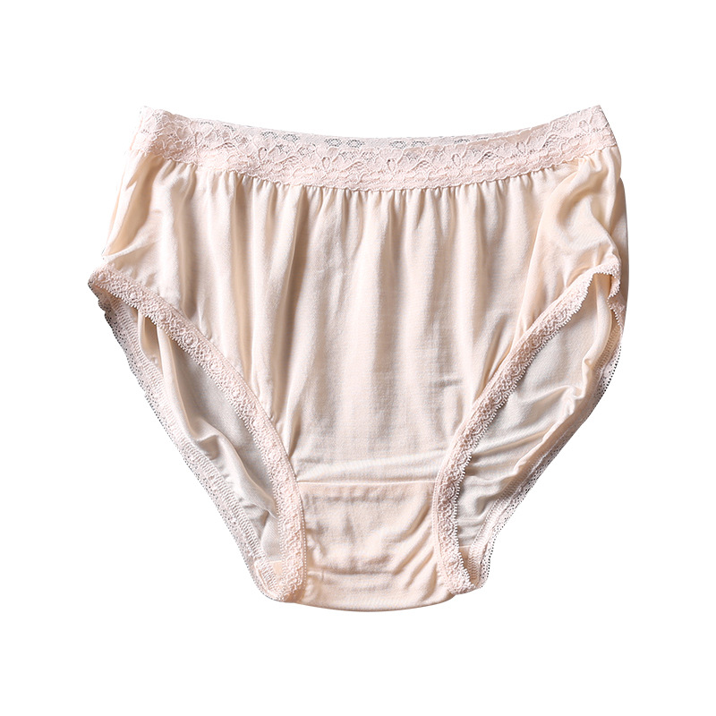 高档桑蚕丝女士真丝针织蕾丝花边三角裤 简约中高腰无痕透气内裤