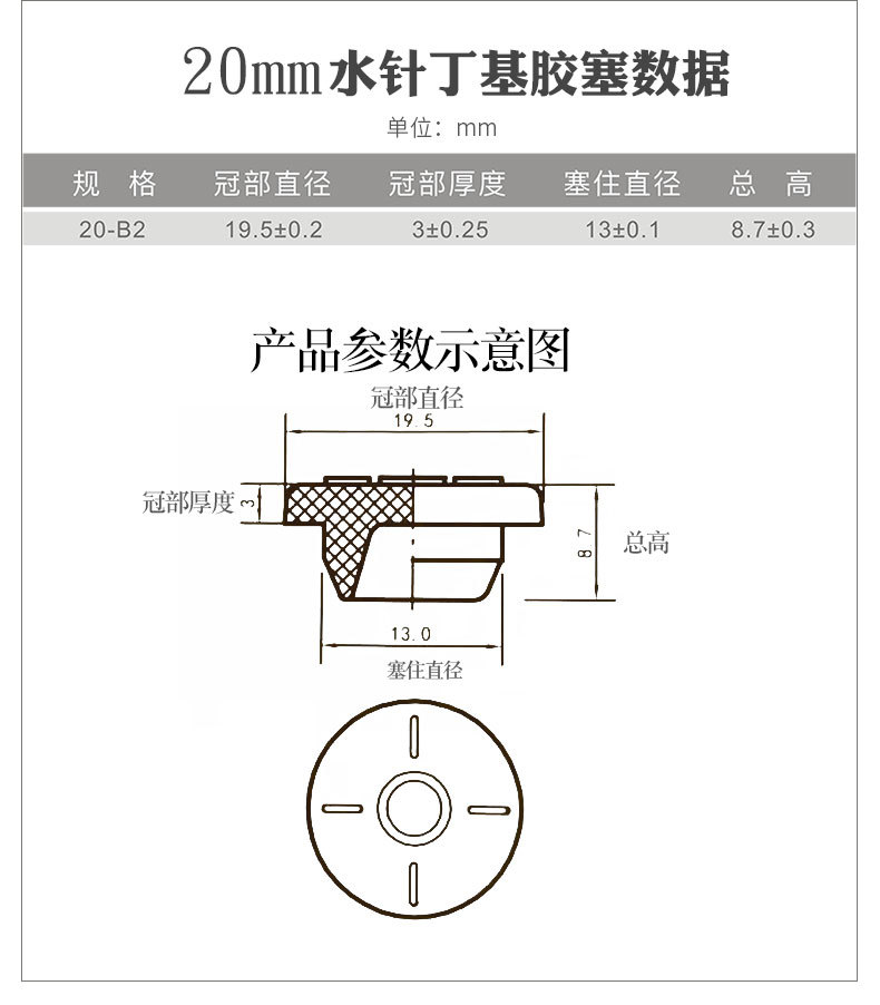 欧美品质 西林瓶用20mm丁基胶塞 水针粉针橡胶塞 玻璃瓶橡皮塞