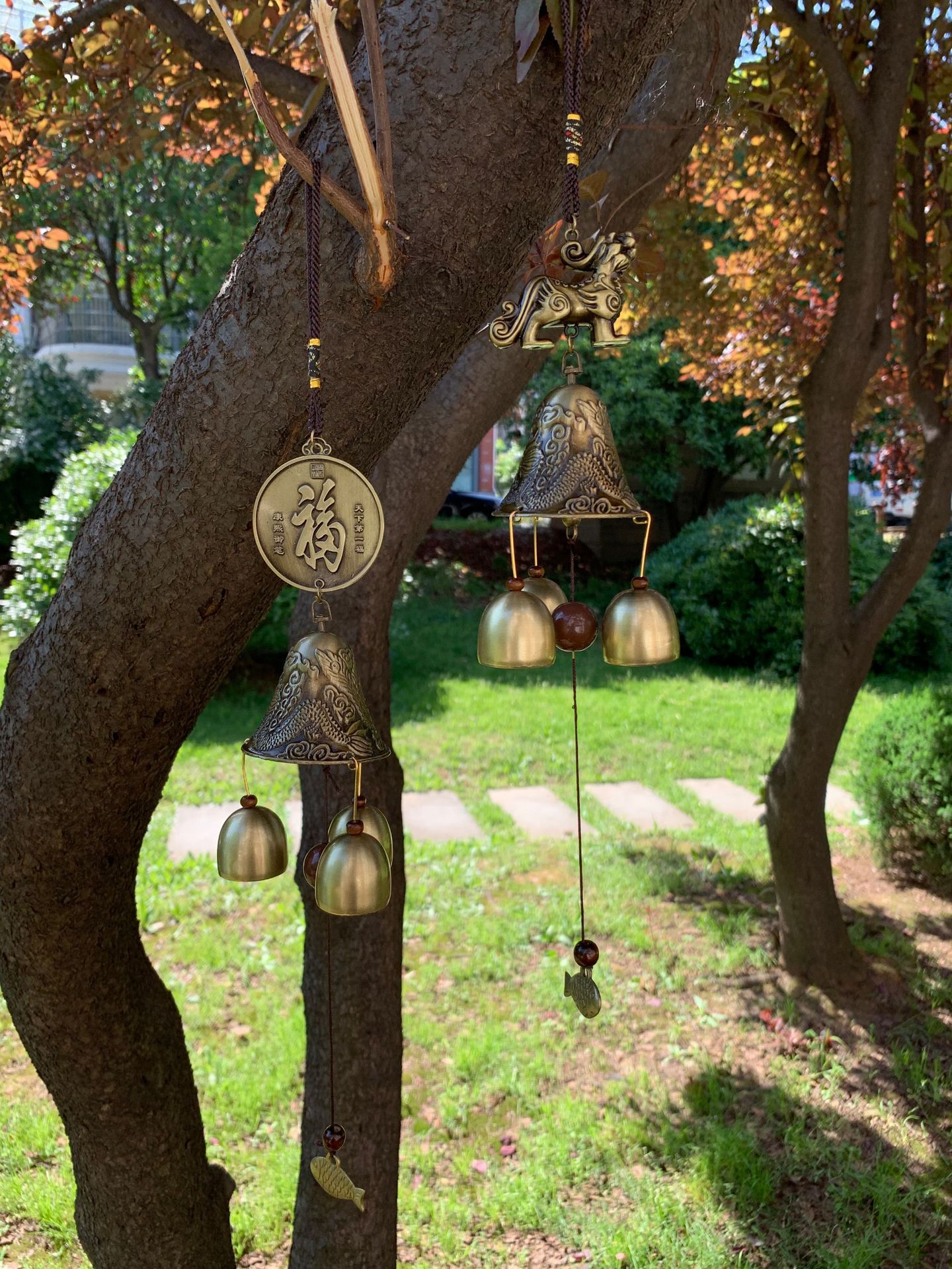 旅游复古龙凤钟金属铜单层风铃门窗阳台挂饰镇宅风水招财运铃铛