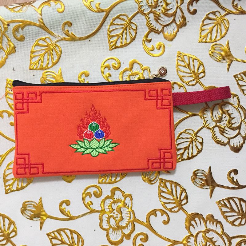 藏式手机袋刺绣帆布零钱包大容量双层手拿包卡片包手机包民族风