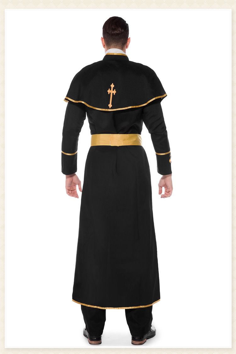 成人男款万圣节服装职业角色扮演 cosplay牧师罗马神父黑袍派对服