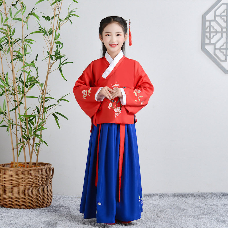 儿童汉服女童古代袄裙襦裙小孩中国风国学小学生古装演出服装秋冬