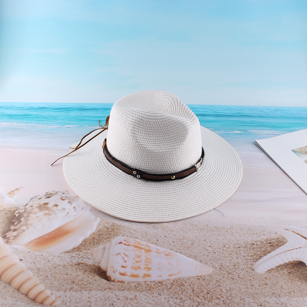 Summer Women's Leisure Travel Beach Sun Protection Sun-Proof Straw Hat European and American Fashion Straw Cow Head Jazz Top Hat Wholesale