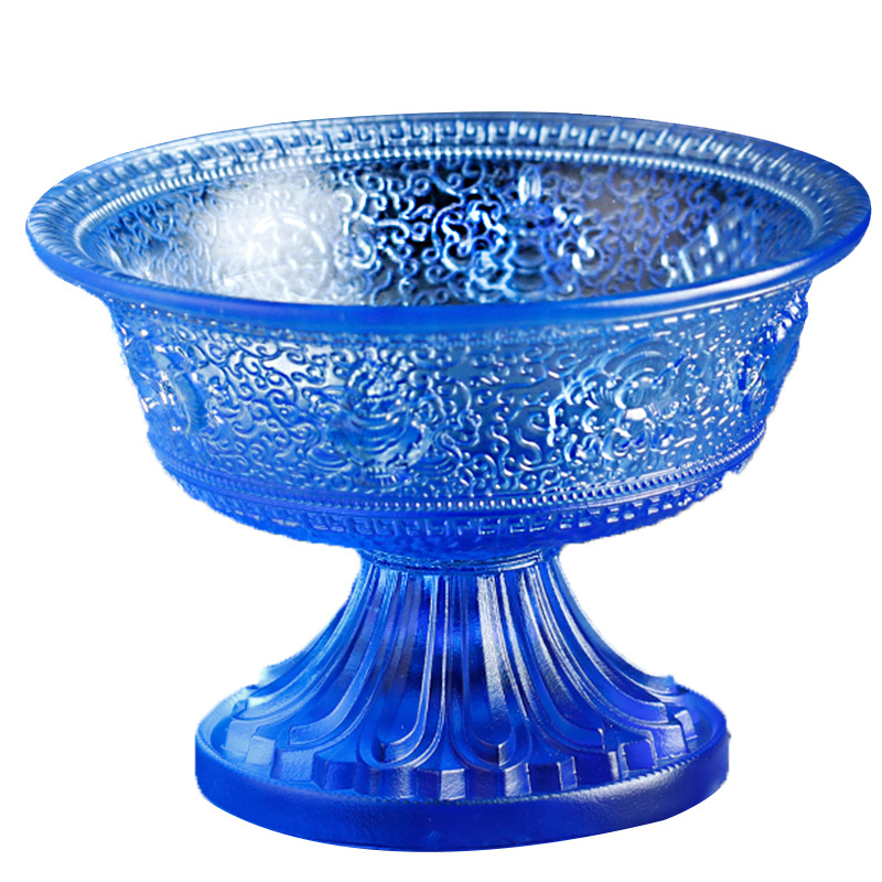 琉璃供杯八吉祥供碗七彩琉璃供杯真琉璃蓝色绿色彩色供佛佛具