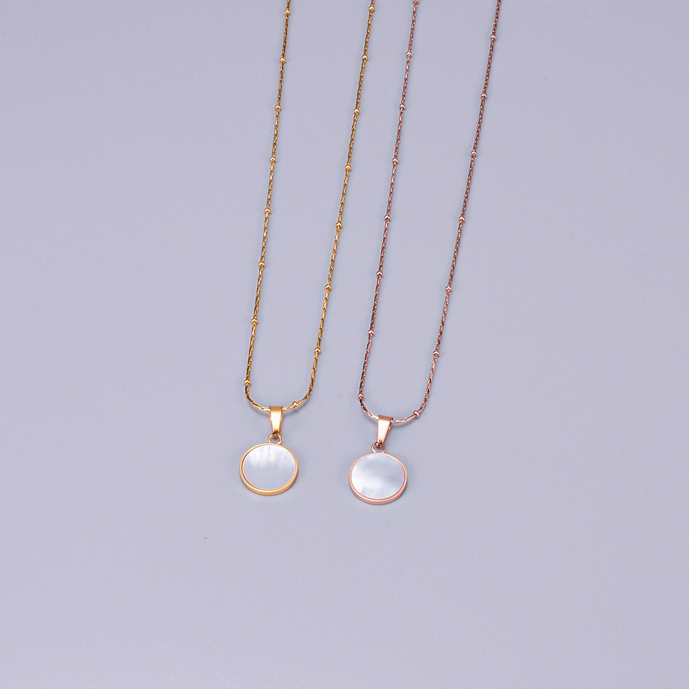 天然贝母白贝壳欧美民族风正边形链锁骨链 18k钛钢镀金链