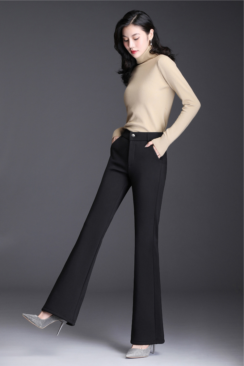 ty9102加大码女裤2019冬季气质女装长裤微喇裤女高腰加绒保暖休闲裤