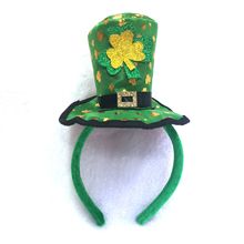 爱尔兰节烫金三叶草小礼帽头扣帽子圣特帕里克节绿色闪粉发箍