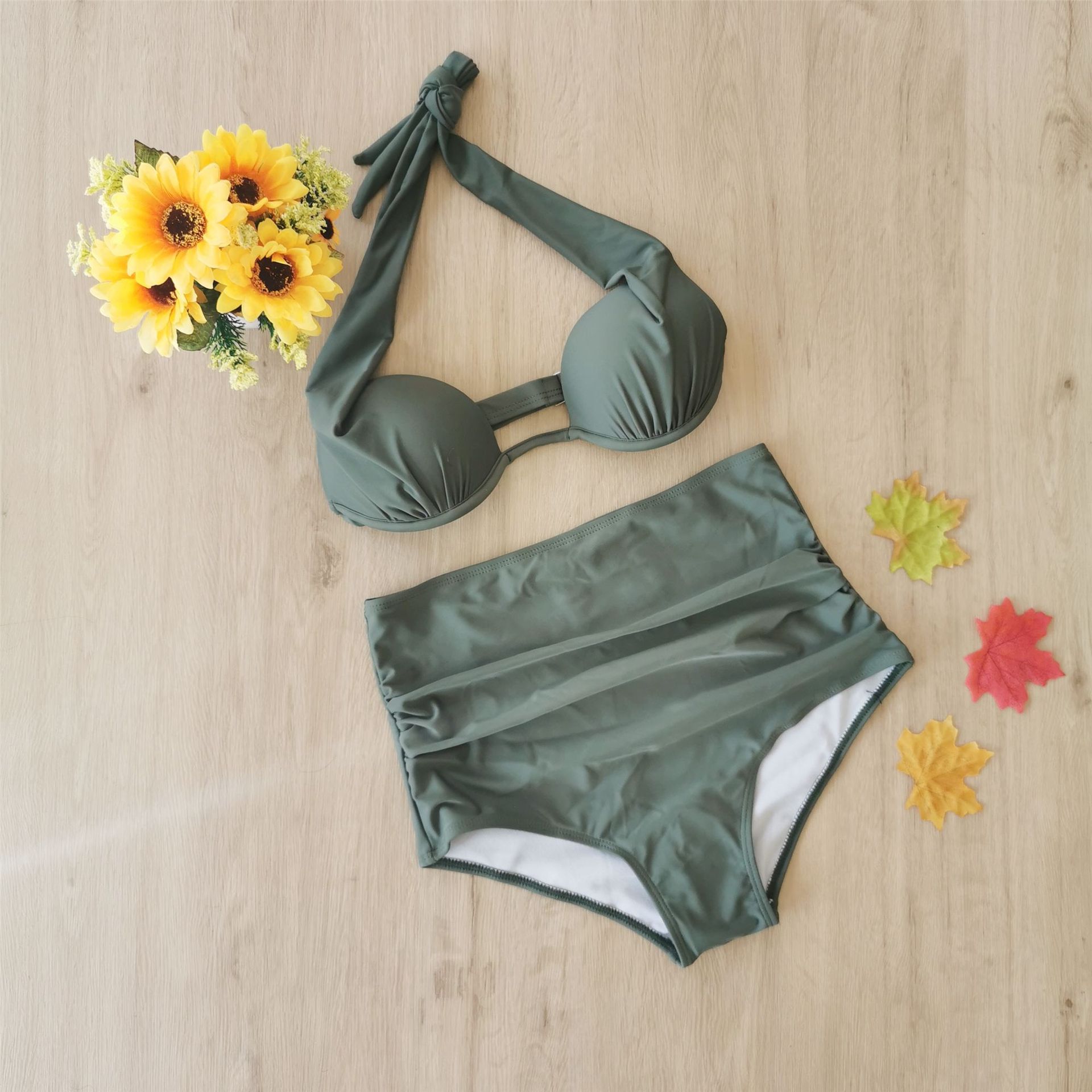 靓焱2020新款连体泳衣 速卖通亚马逊欧美锦纶面料纯色比基尼女