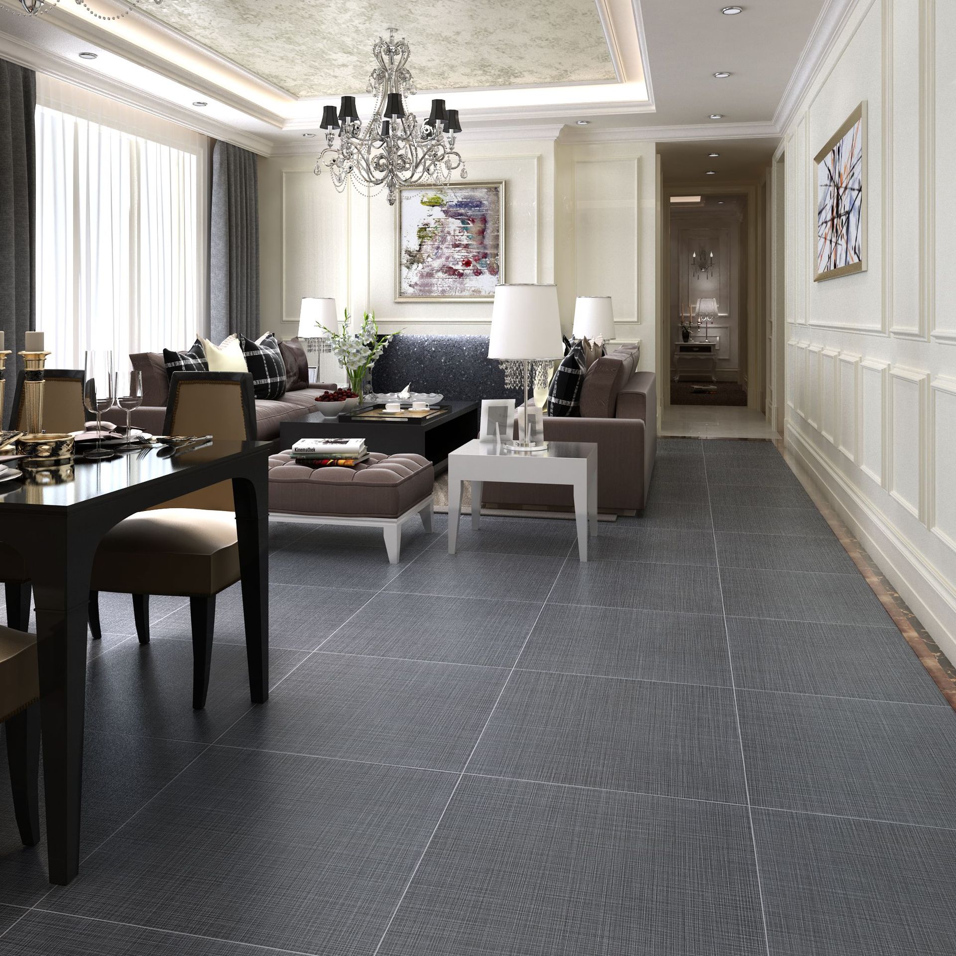 卧室客厅瓷砖 布纹仿古砖水泥灰地砖600*600 防滑地板砖600600