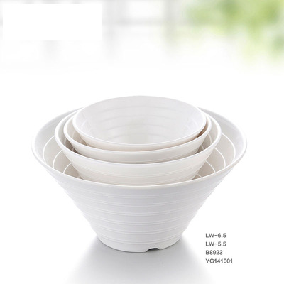 a5高档仿瓷密胺面碗喇叭碗塑料汤粉碗白色螺纹碗塑料碗过桥米线碗