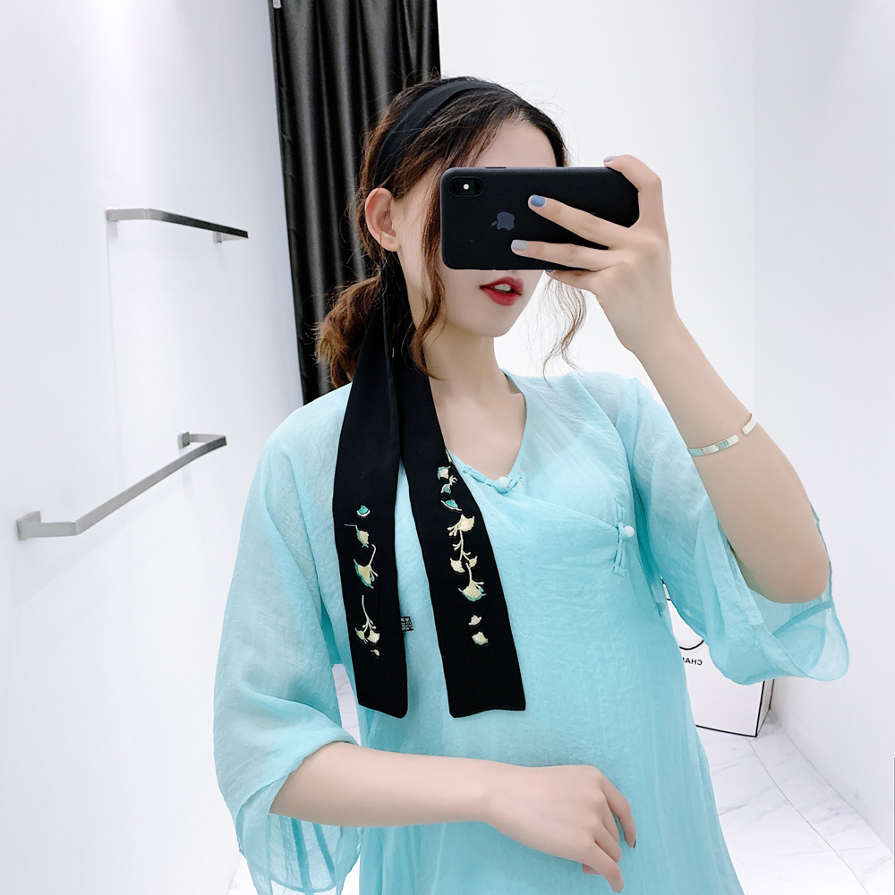 新款复古风苏州手工刺绣汉服长款百搭蝴蝶结头饰配饰飘带绣花丝巾