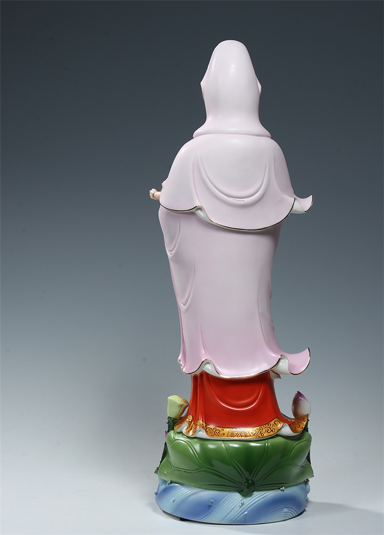 微美彩绘陶瓷21吋立莲送子观音佛像摆件家用供奉求子观世音菩萨