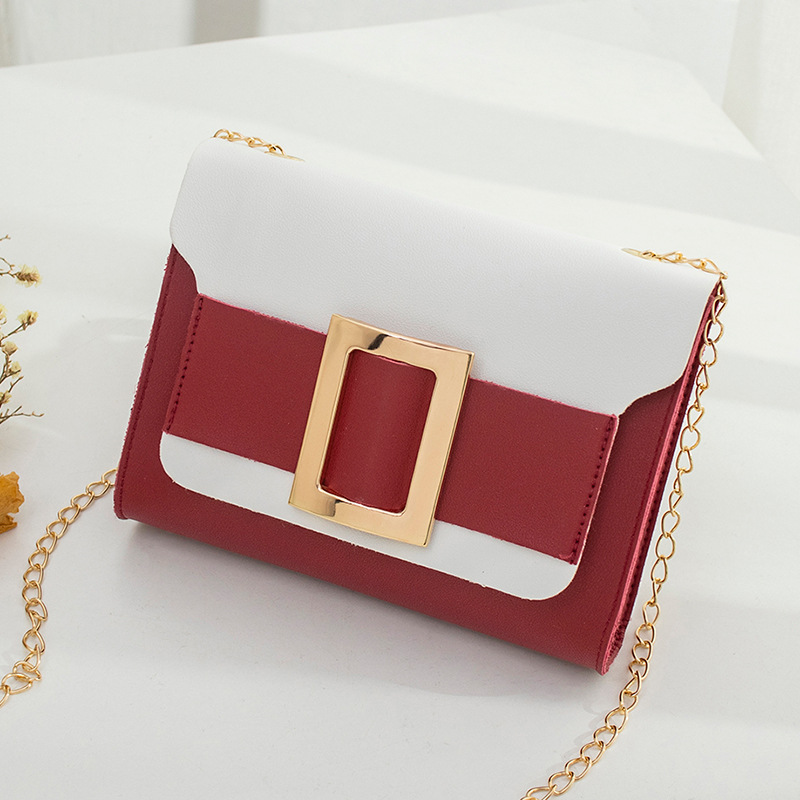 Fashion Color Contrast Hardware Small Square Bag 2022 Summer New Versatile Chain Mobile Phone Change Crossbody Handbag Women's Bag