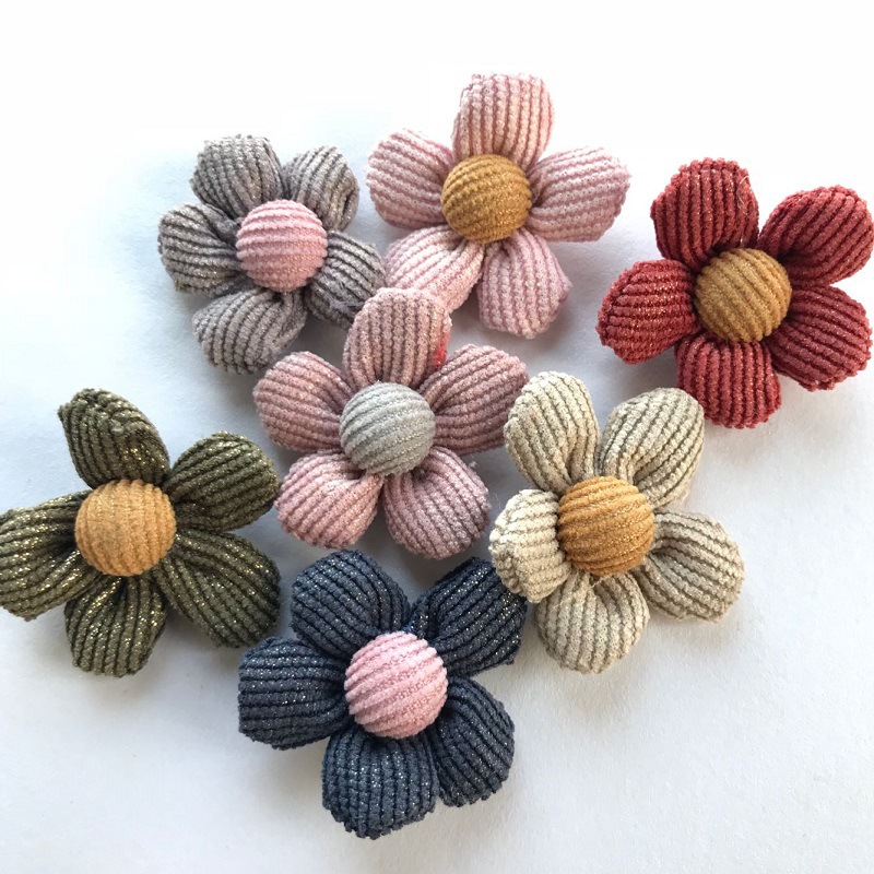 新款布艺手缝太阳花童装裙子辅料饰品纽扣手缝小花童鞋小花配饰