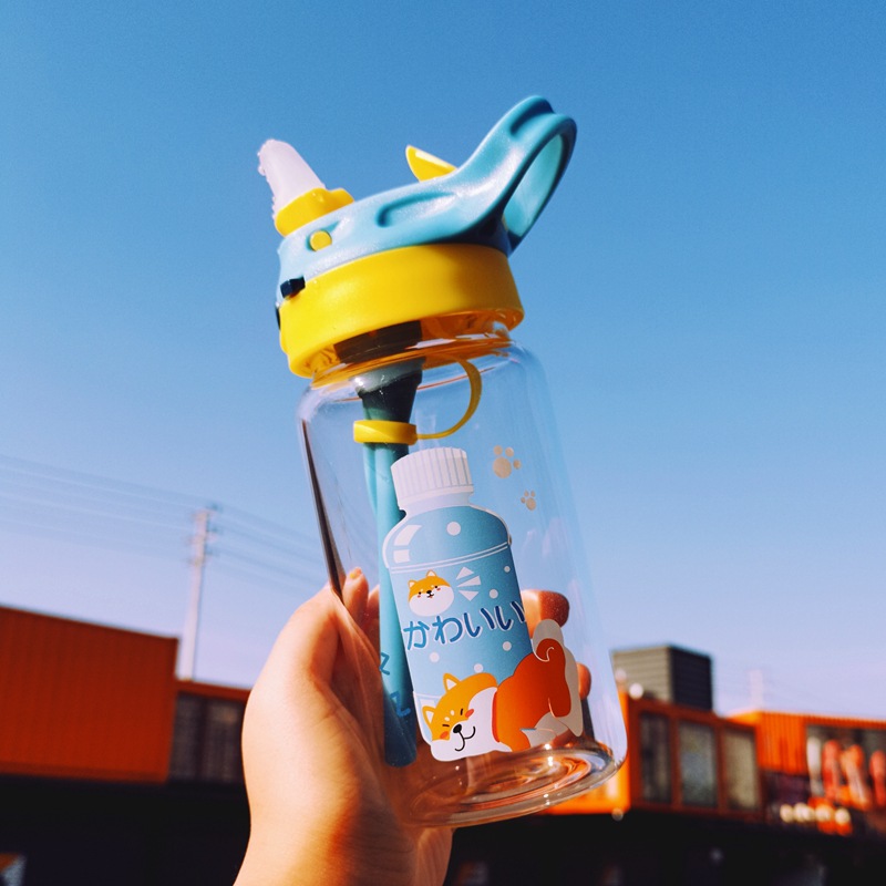 Japanese Unicorn Female Student Straw Glass Cup Leakproof Soft Girl Water Bottle Cute Pink Cartoon Drinking Straw Cup