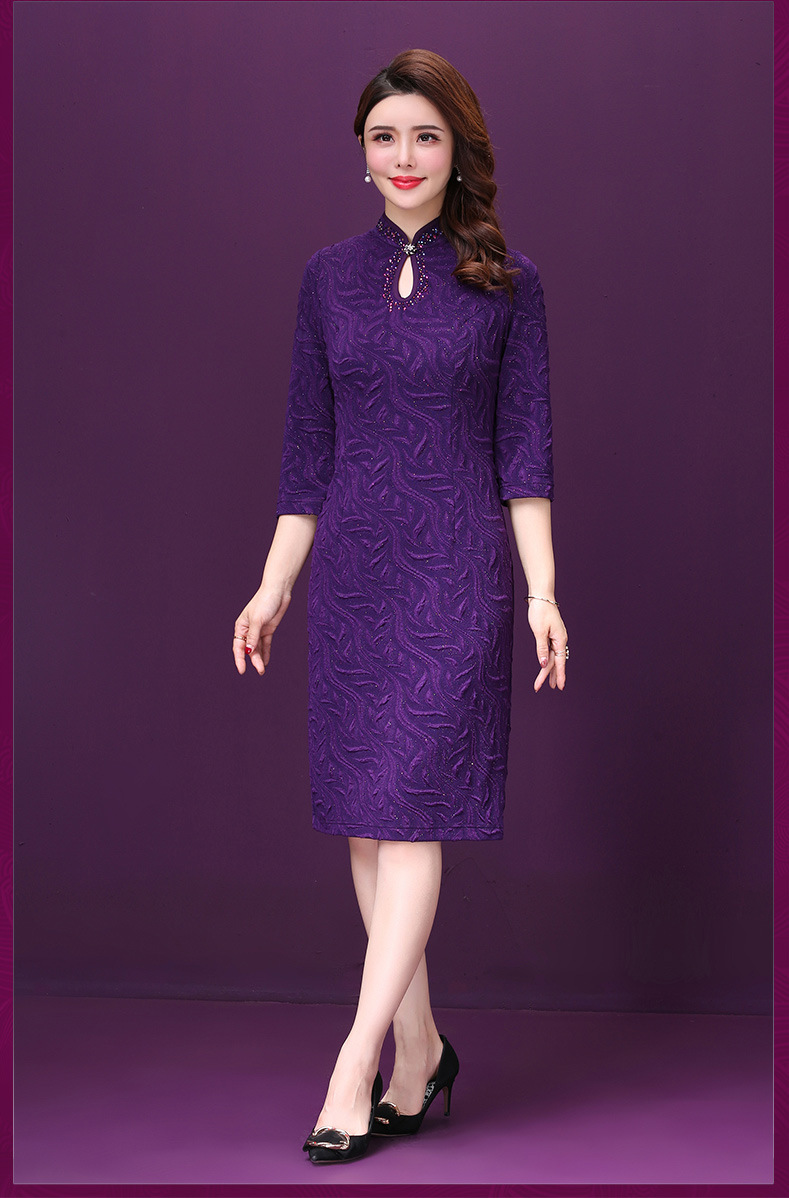 2019秋冬旗袍裙新款弹力针织妈妈礼服大码原创品质厂家批发