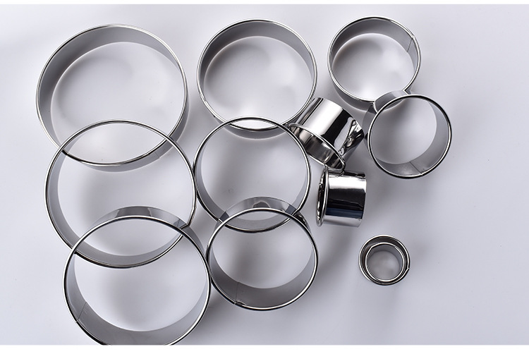 跨境diy烘培工具不锈钢圆形卷边12件饼干模套餐厨房家用蛋糕模具