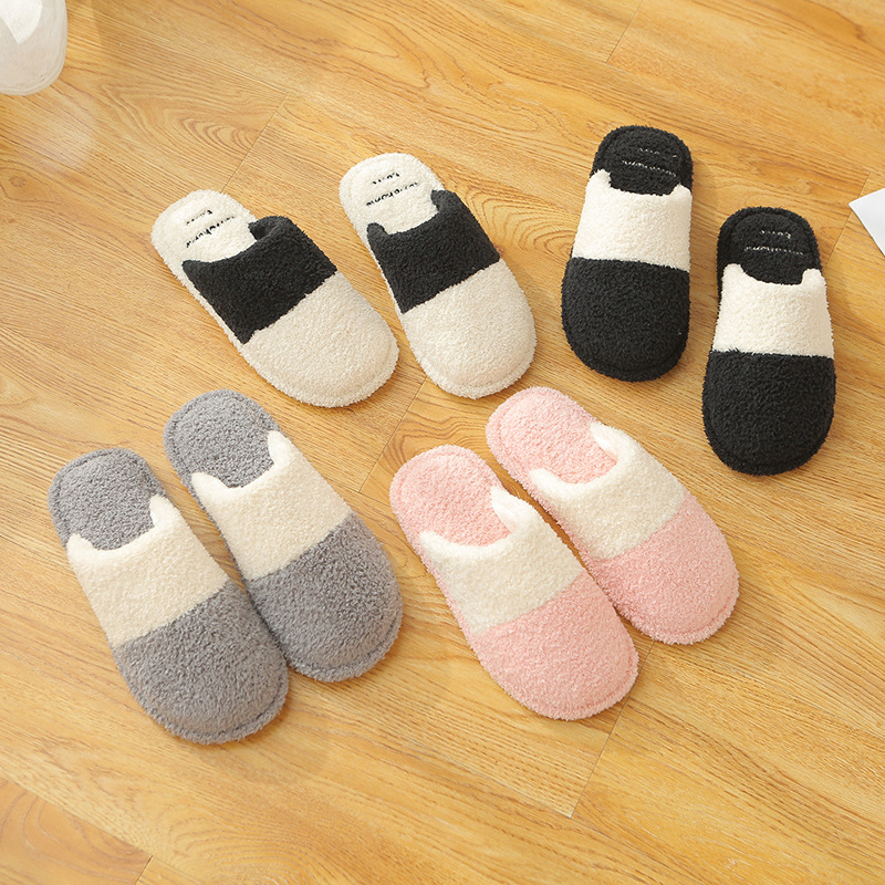 2021 winter japanese couple cotton slippers simple teddy plush home soft bottom indoor non-slip floor cotton slippers manufacturers