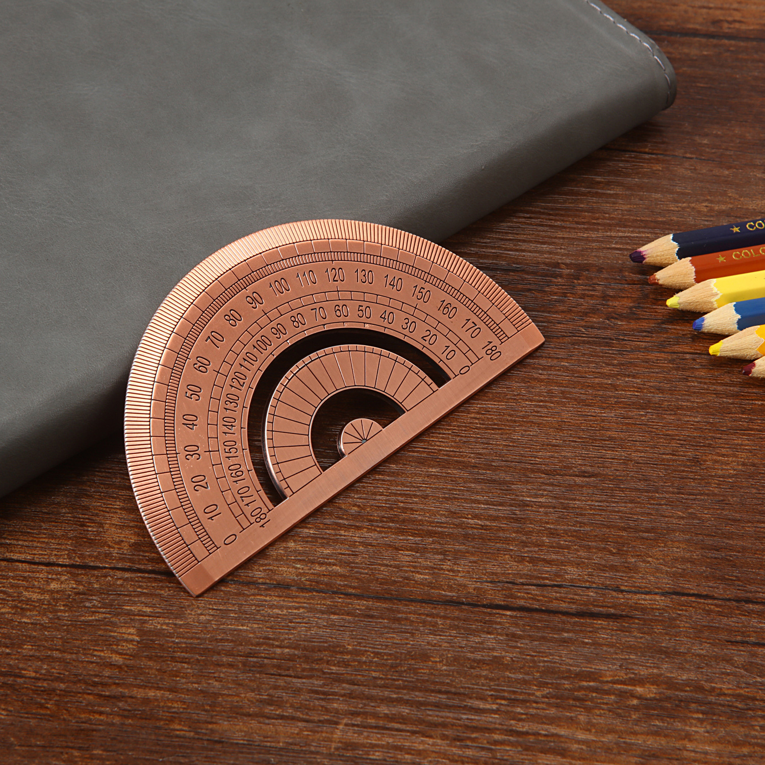 老式加厚黄铜尺复古铜金属不锈钢竹木刻度办公文具直尺三角尺平行