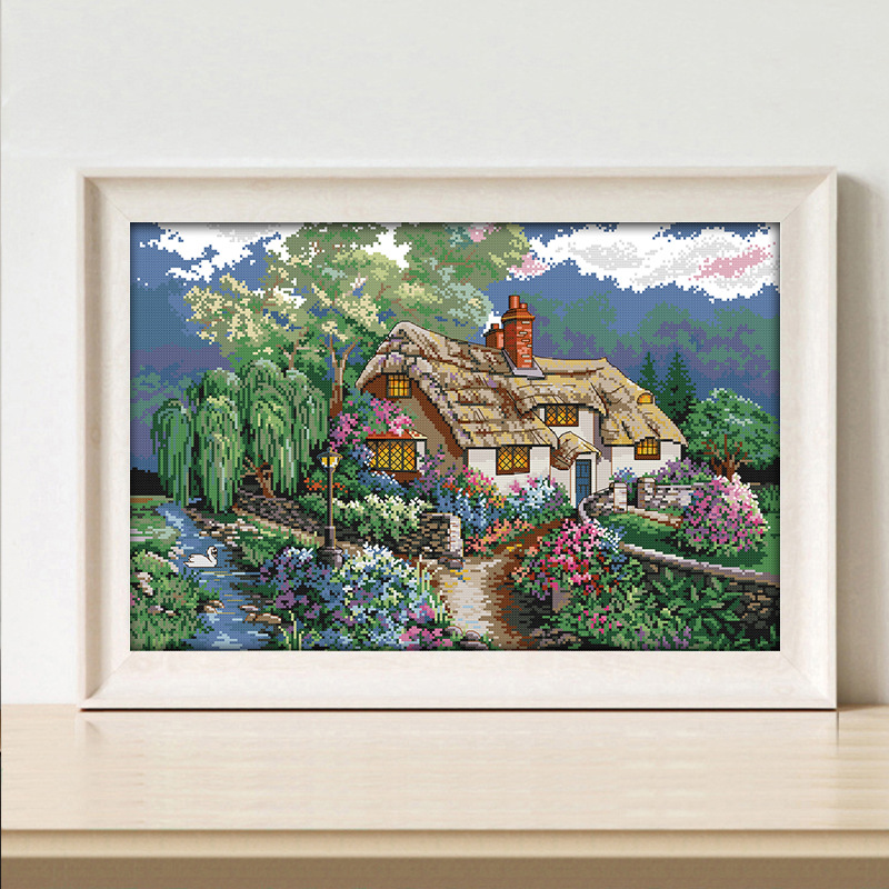 新款布艺十字绣落日黄昏小幅精美风景装饰画不织布工艺品一件代发