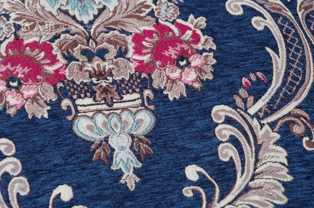 别墅客厅欧式花纹雪尼尔大提花窗帘布料成品雪尼尔欧式帘幔定制