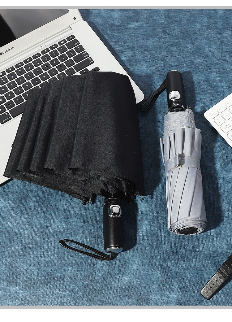 爆款推荐十骨三折皮革手柄全自动伞 可定制便携商务自动伞折叠伞