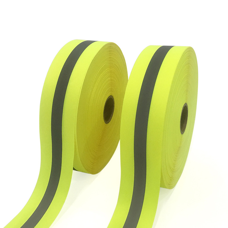 厂家定制多规格荧光黄反光警示织带 高亮环卫工作服涤纶反光织带