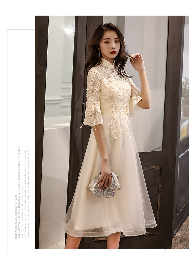 伴娘服2020新款春夏季仙女气质香槟色长袖伴娘礼服姐妹裙中长款