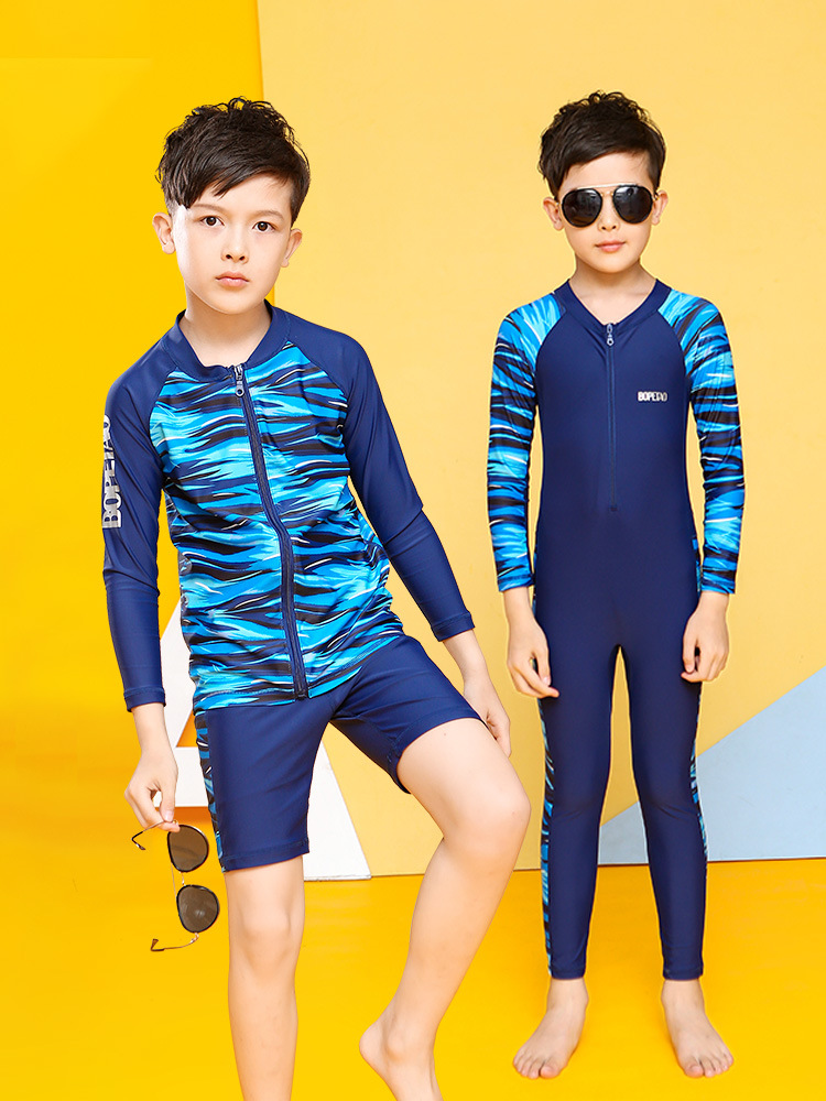 bopetao男童少年泳装防晒速干大儿童冲浪大码长袖拉链学生游泳衣