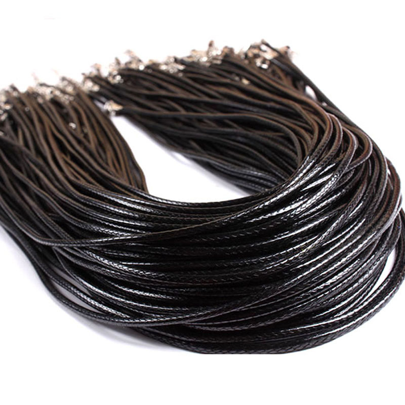 Korean Necklace 2mm Black Wax Line Leather Rope Lobster Buckle Ornament Pendant Chain Leather Rope for Necklace Leather Rope Wholesale