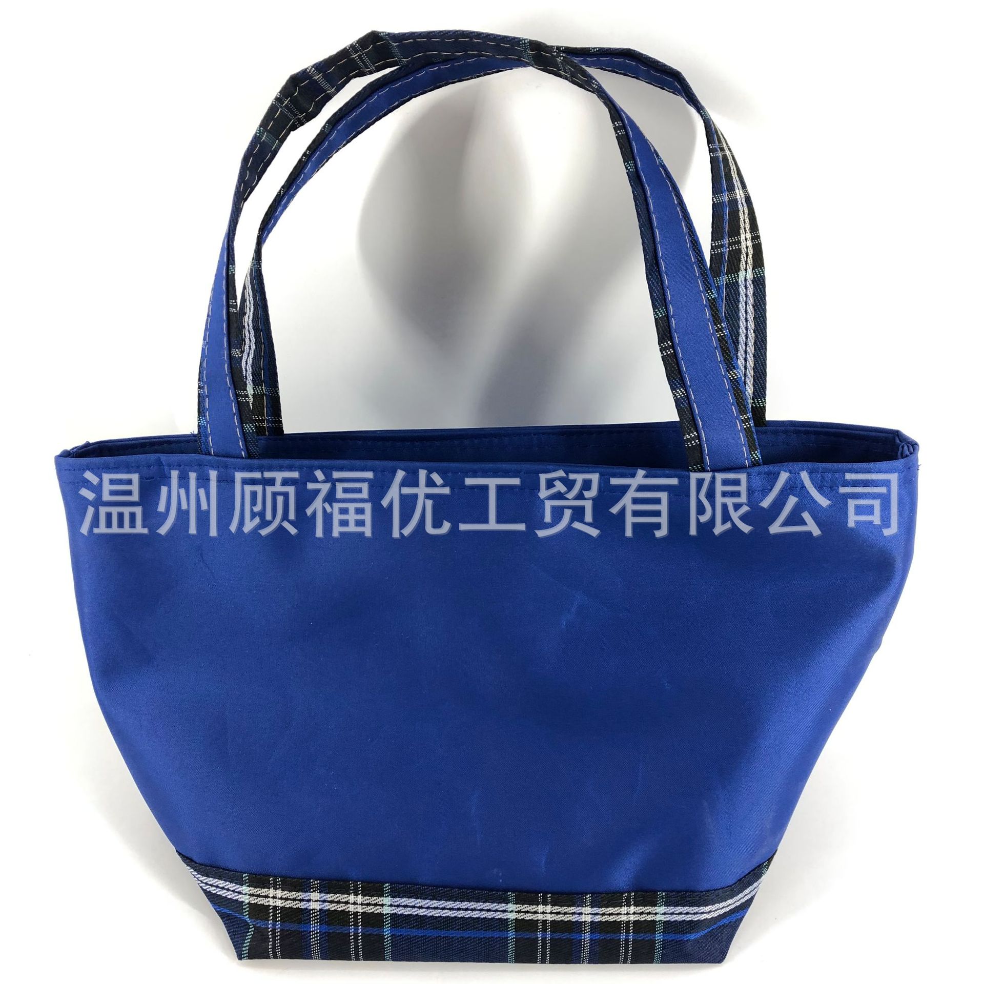 蓝色秀饰布加格纹布袋 现货大量批发 手提收纳袋