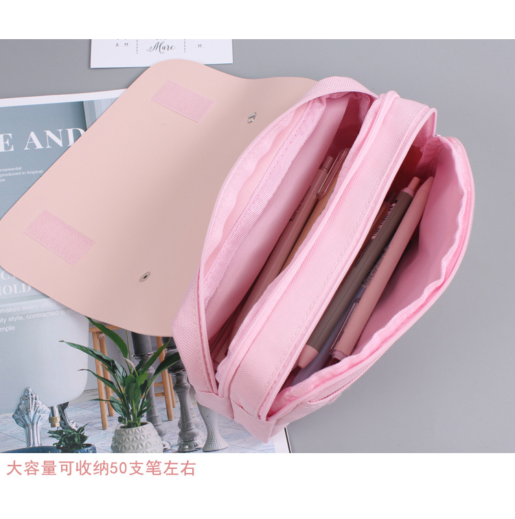 樱花双层双拉链大容量小学生手提笔袋女ins韩国小清新简约文具袋