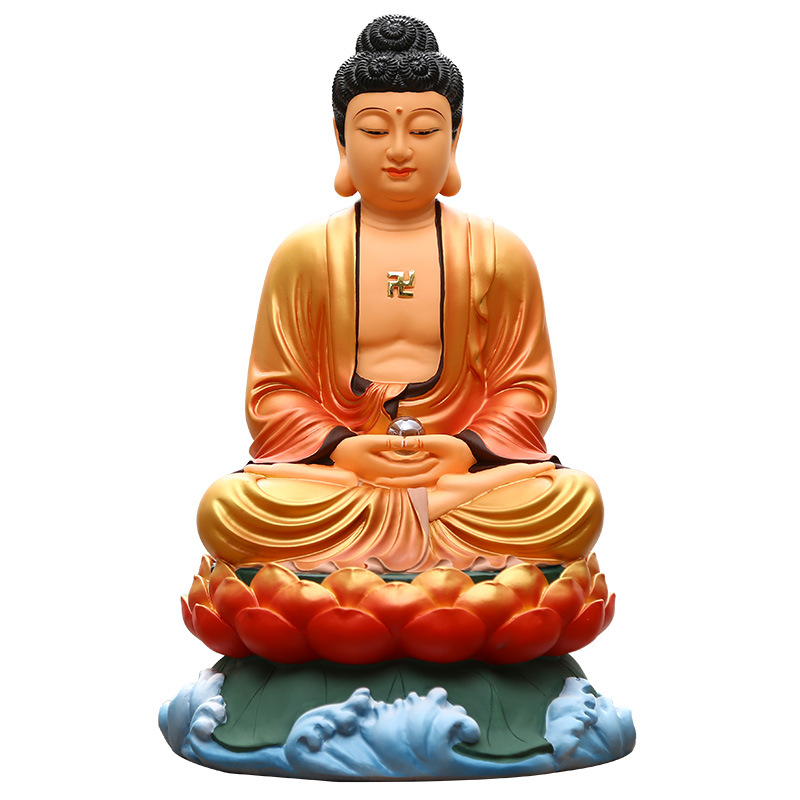 新款鎏金释迦牟尼佛像 阿弥陀佛药师佛 家用三宝佛 树脂彩衣佛祖