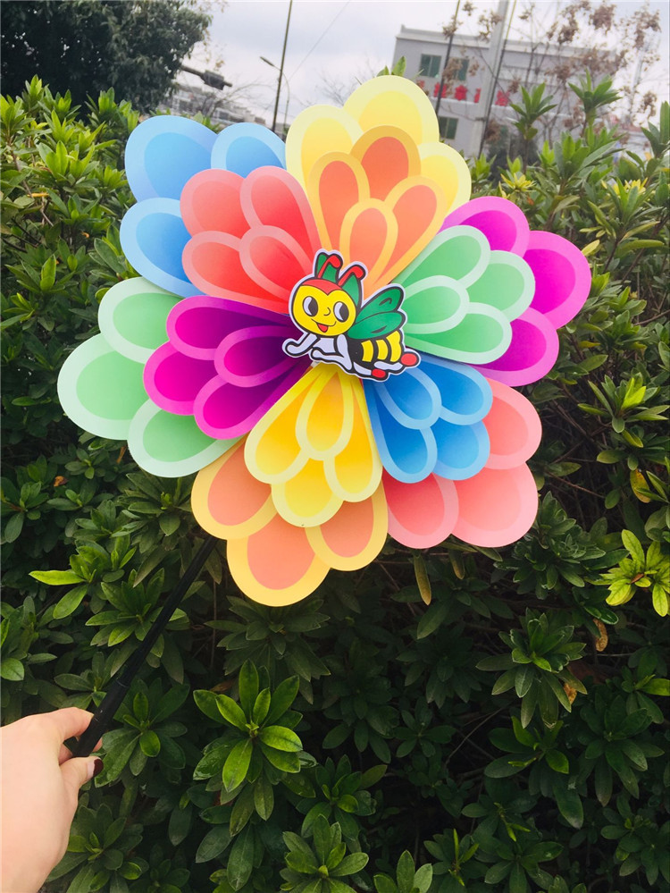 36cm双层彩色手指花风车户外农庄楼盘花园插地风车pvc防水风车