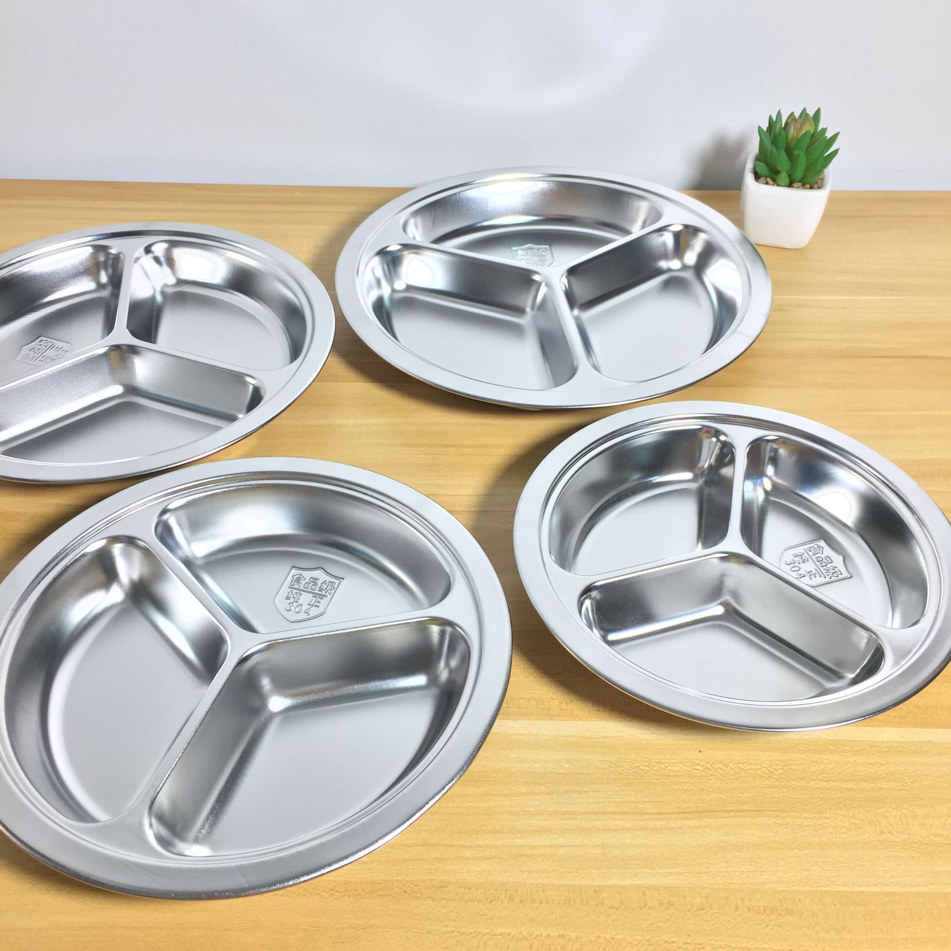 201/304不锈钢圆三格快餐盘电解 幼儿园儿童打饭盘 分格菜盘 饭盒