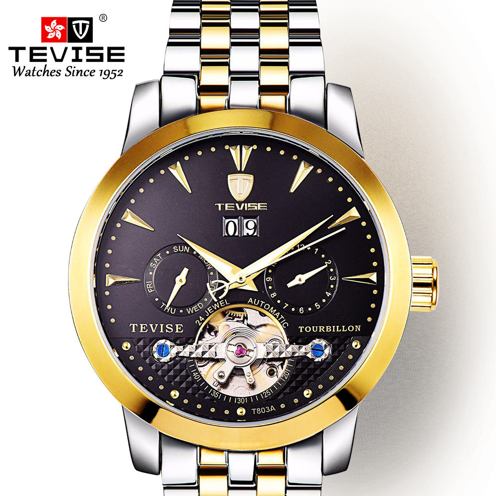 瑞士tevise特威斯新款热款手表陀飞轮手表男士全自动机械表防水表