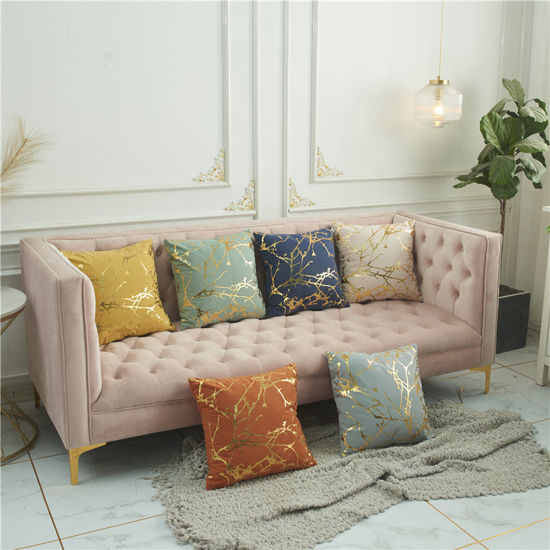 Direct Selling Home Pillow Cover Lambswool Geometric Bronzing Pillow Cover Simple Branch Pattern Seat Cover Wholesale