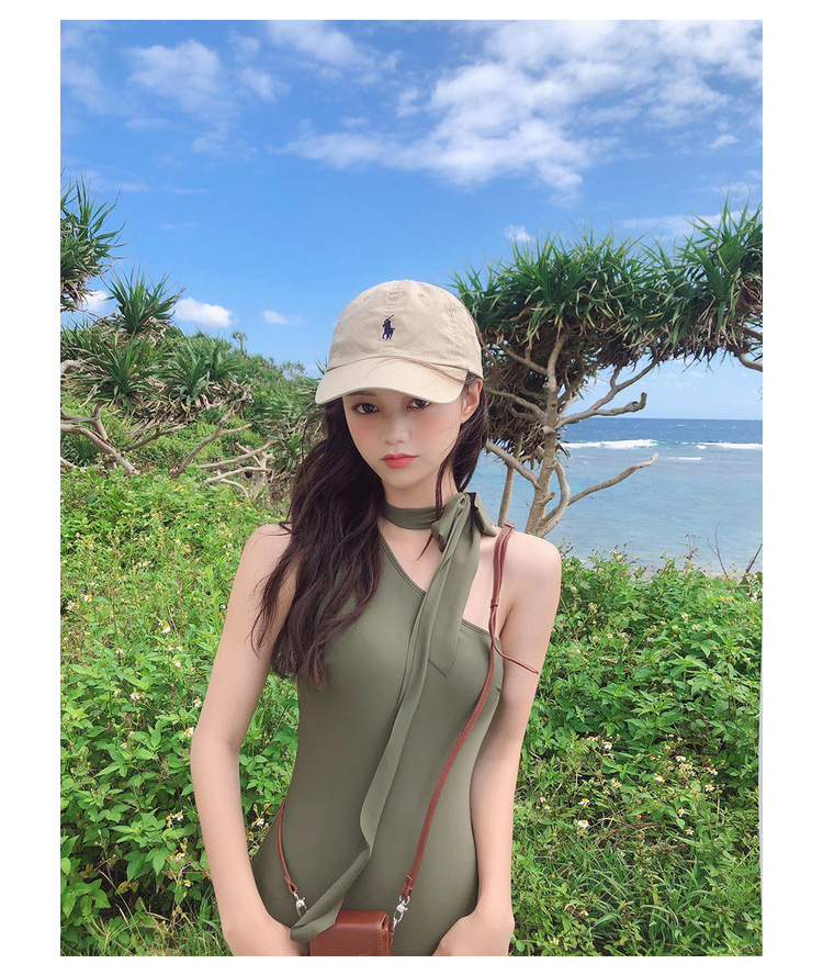 韩版新款单肩显瘦温泉连体游泳衣三角性感小胸聚拢比基